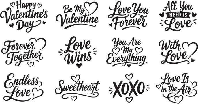 Valentine Day Quotes Collection with Decorative Calligraphic Love Phrases