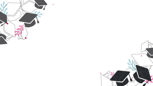 Corners design with graduation cap and floral elements on isolated background.