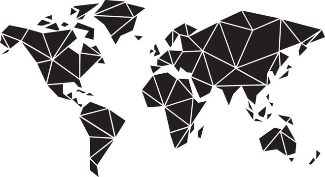 Geometric world map design on transparent background png file