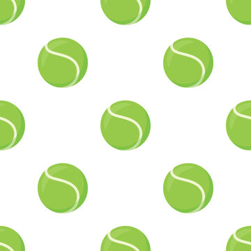 Vector Green Tennis Ball Seamless Pattern. Vector Seamless Background with Green Tennis Balls on White. Repeat Tile for Sports Design, Tennis Ball Pattern for Textile, Packaging, Gift Wrap, Fabric