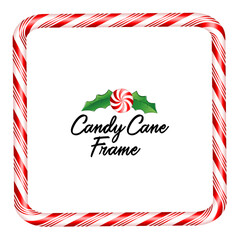 Fototapeta premium Candy Cane Square Picture Frame, Red and white peppermint candy picture frame Christmas clip art, glossy style. A sweet tooth illustration for party and holiday celebrations for Christmas.