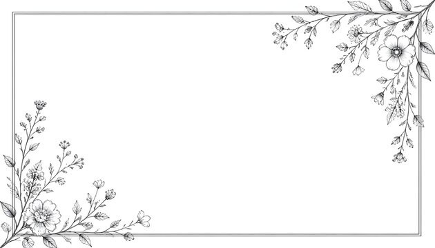 Elegant Black and White Botanical Frame for Wedding Invitations