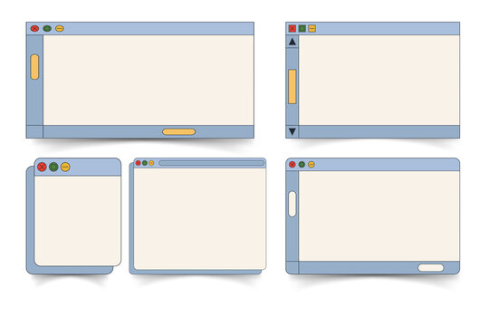 Set of colorful computer windows on transparent background
