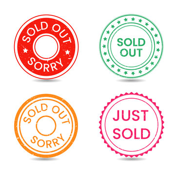 Colorful sold out stamp icons&nbsp;&nbsp;on transparent background