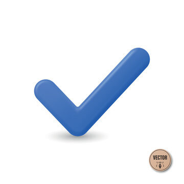 Blue Check Mark Icon, Vector Illustration. 3d Glossy Check Mark with Shadow Isolated. Check Mark Tick Symbol for Approval, Confirmation, Correct Answer, Success, Verification