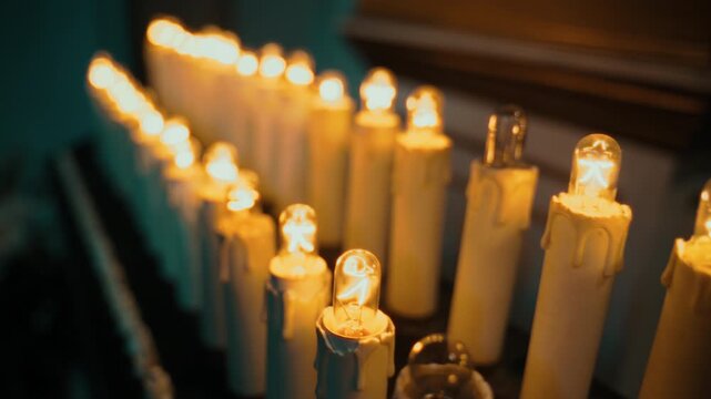 Votive candles in a Christian church in Italy