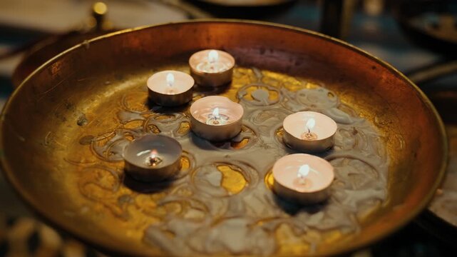 Votive candles lit as an offering in a church in Naples