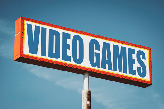 Colorful retro video games sign