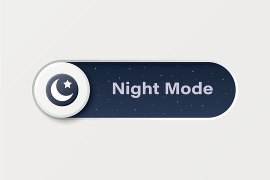 Night Mode Button, Vector Illustration. Night Mode UI Switch with Crescent Moon Icon. Dark Theme Interface Control. Night Mode Toggle for Website and Mobile App, On Off Slider