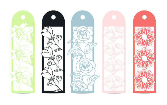 Colorful floral bookmarks for design and decoration on transparent background
