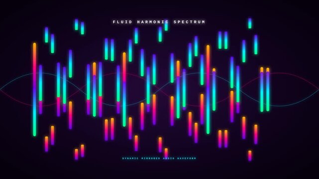 Colorful abstract waveforms and glowing neon bars on dark background.
