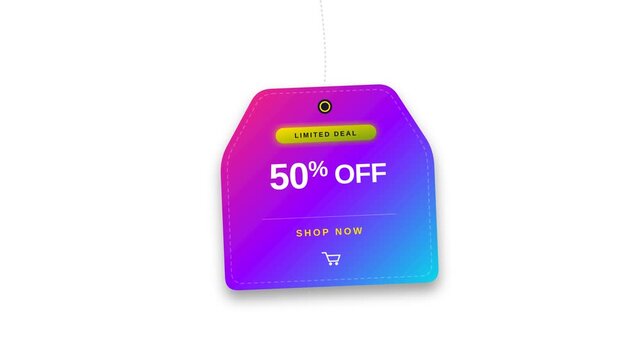 Colorful gradient discount label with 50 percent off promotional text for shopping.