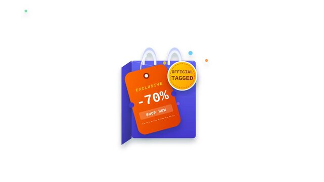 Shopping bag with discount tags showing seventy percent off special offer.