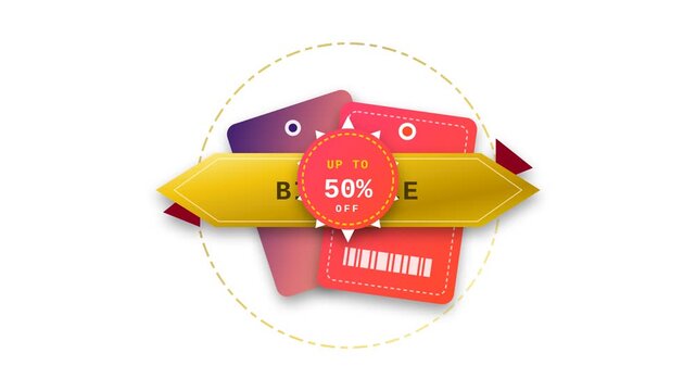 Colorful discount price tags with fifty percent off label and barcode.
