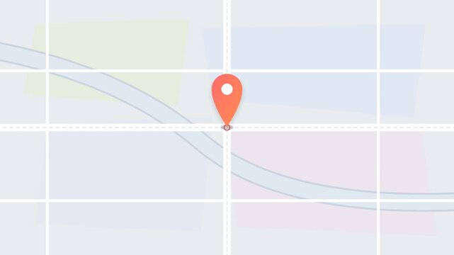 Abstract map with location pin and curved roads in light colors.