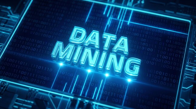 Digital data mining concept with glowing binary code background for corporate technology and business intelligence marketing
