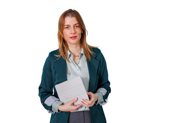Fototapeta premium Confident businesswoman holding a tablet, representing modern technology, career, and corporate leadership on a transparent background