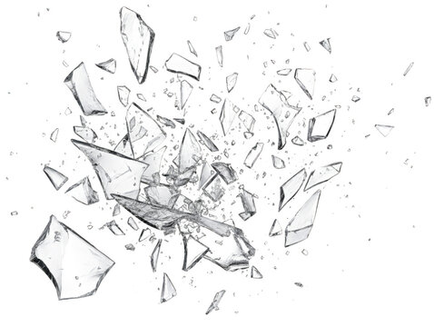 Exploding shattered glass shards scattering as isolated on with broken as isolated on transparent background