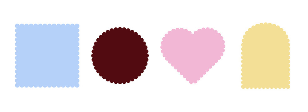 Wavy Scallop Edge Shapes and Squiggly Vector Frames Set for Tag Label and Photo Postcard Design