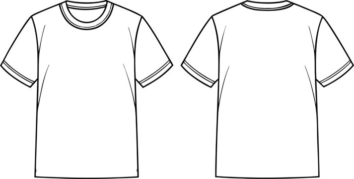 Technical flat of a plain t-shirt, front and back view layout tshirt