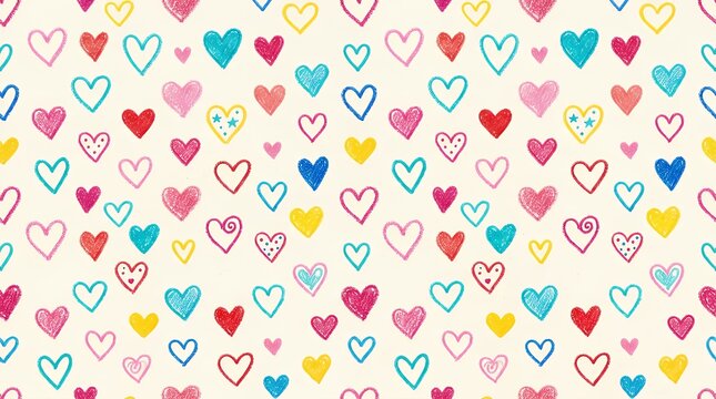 Cute Heart Doodle Seamless Pattern  seamless pattern cute red doodle heart outline heart white background romantic love texture Valentine wrapping paper wedding decoration textile design