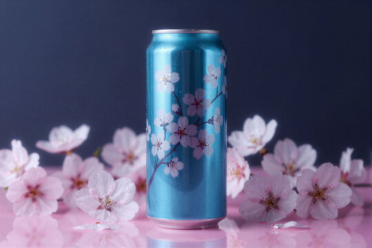 Turquoise Cherry Blossom Soda Can