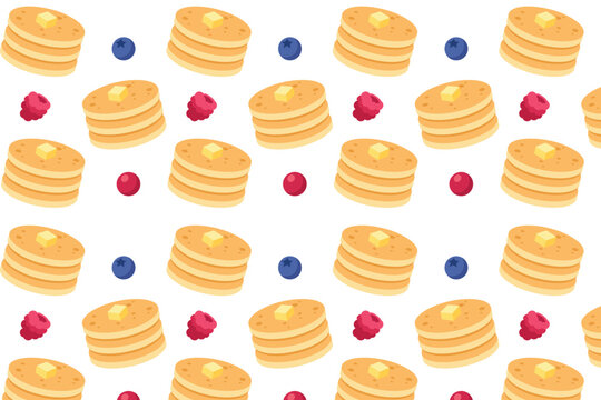 Seamless Pancake Pattern with Syrup and Sweet Toppings