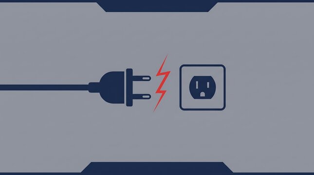 Power plug and outlet with lightning bolt, illustrating electricity problem