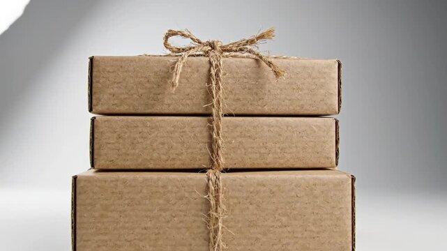 Stack of Cardboard Boxes Tied with Twine for Sustainable Shipping