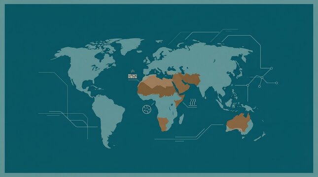 World map illustration highlighting global drought and desertification