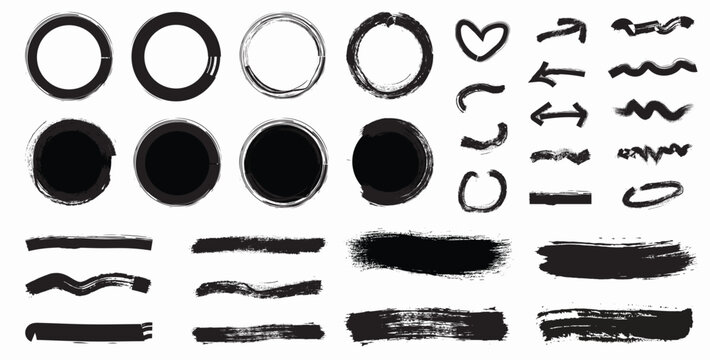 Set of vector paint brush stroke,hand drawn paint textures and grunge circle,round shape stamp. eps10 vector illustrator.