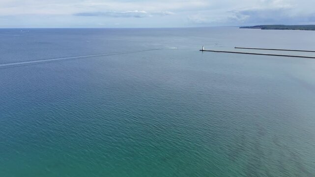 Aerial View of Lake Ontario and Sodus Point Harbor Entrance