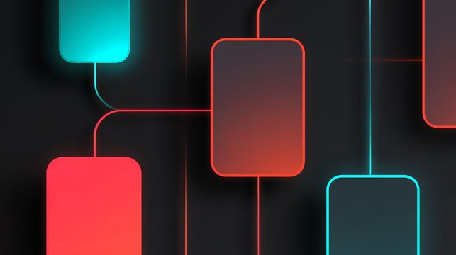 Glowing Network Node Diagram Background with Blank Neon Cards for Business Hierarchy and Algorithm Flowchart Layouts