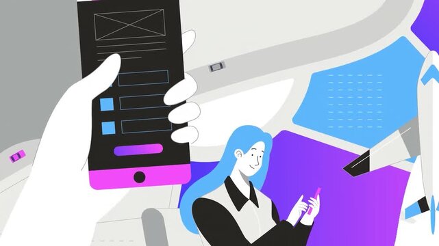 Animated business scenes with people working and shaking hands vector
