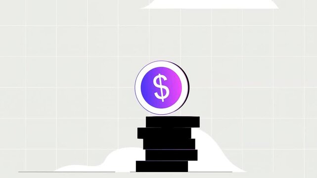 3D Dollar Coin Animation Stacking on Dark Coins