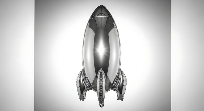 Monochrome metallic rocket ship isolated on a grey background for space exploration concept