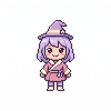  Cute pixel witch character design
