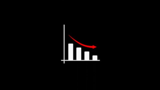 Declining bar chart animation with curved red arrow pointing down, business failure and financial loss concept