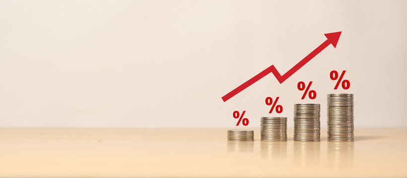 Inflation Increase product sales growth, market or consumer price index concept shopping cart with food increase with arrow graph, vat, Economist forecast for the United States. recession