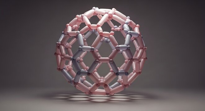 3D illustration of a molecular structure representing a fullerene carbon allotrope