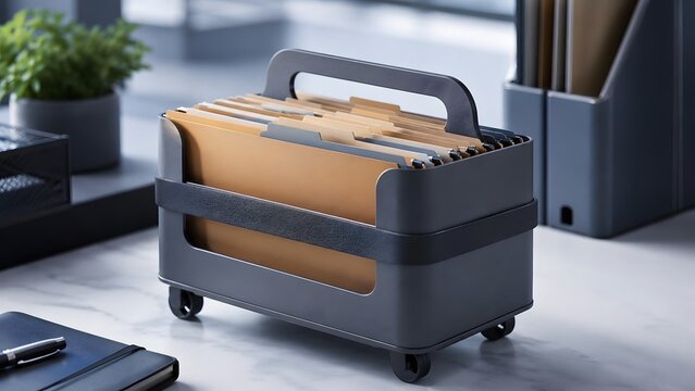 Modern Office Desk Organizer Cart with File Folders for Corporate Document Management and Administrative Paperwork