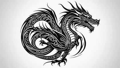 Fototapeta premium Intricate Tribal Style Black and White Dragon Tattoo Design Illustration