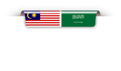 Fototapeta premium Malaysia and Saudi Arabia friendship ribbon flag coming out from top page design element