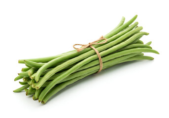 Fototapeta premium Bundle of fresh yardlong beans (kacang panjang) tied with twine, isolated on white background