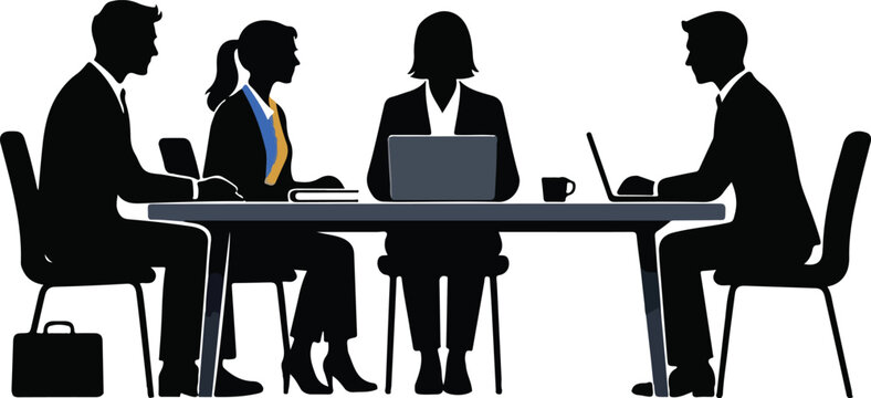 Silhouette of business people having a professional meeting around a desk