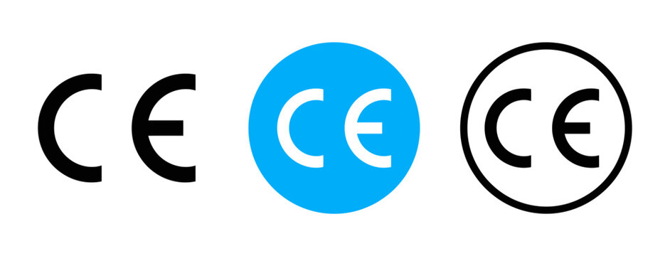 Three variations of the ce conformity marking symbol in black and blue colors