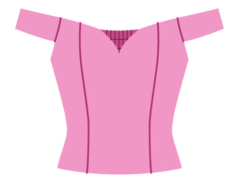 Off shoulder corset top with short puff sleeves and structured fitted bodice. Technical fashion illustration front view in color, clean flat vector style with defined shape.