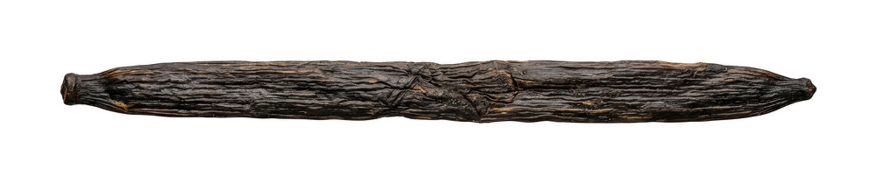 Single Dried Vanilla Bean Stick With Textured Surface Isolated
