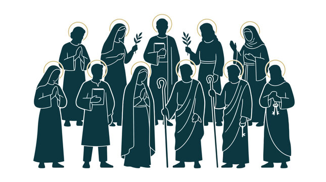 Group of Silhouetted Saints with Halos