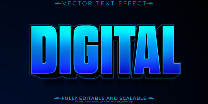 Digital text effect, editable blue and glowing text style